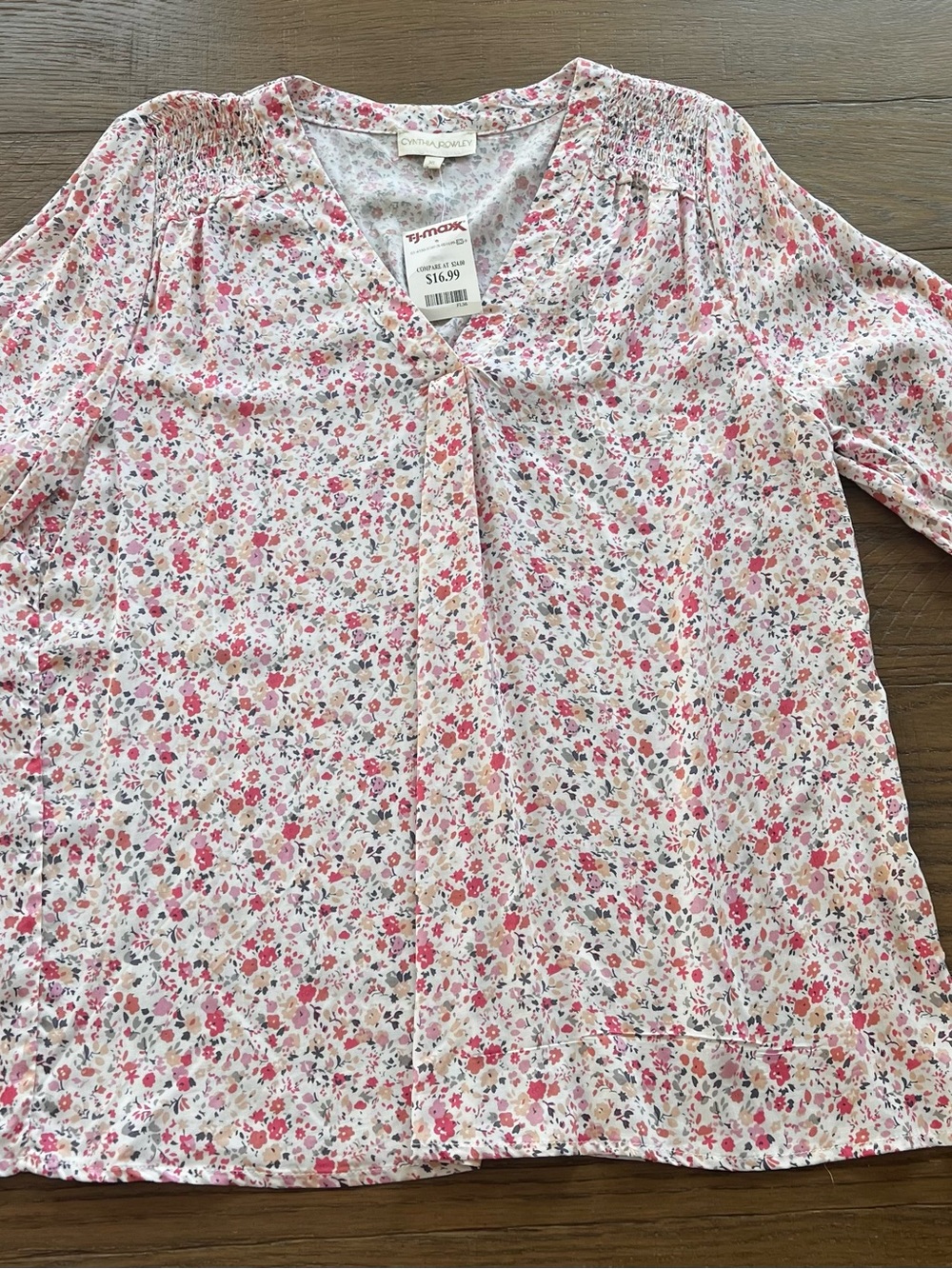 Cynthia Rowley Cream Blouse with Pink & Taupe Floral Print